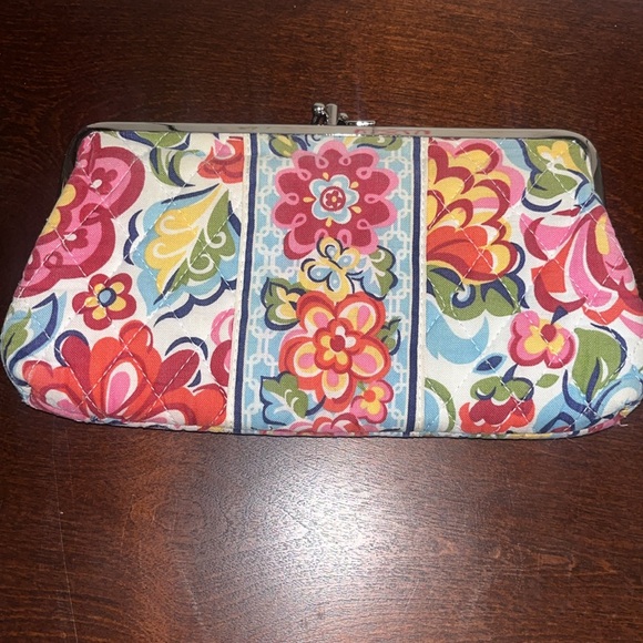 Vera Bradley Handbags - Vera Bradley HOPE GARDEN Double Kiss Lock Quilted Red Pink Floral Wallet Clutch